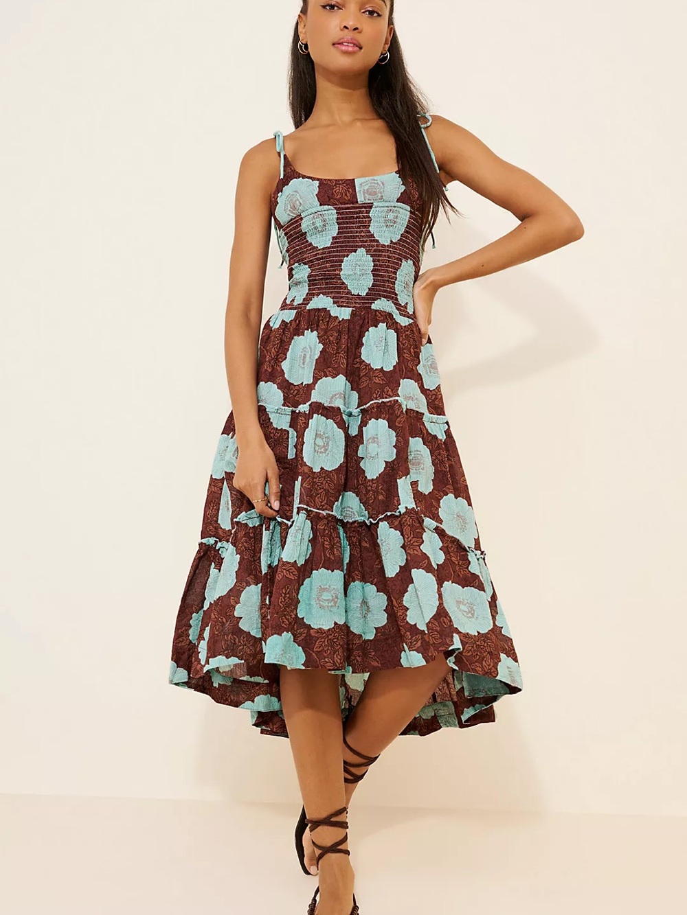 Free People Adriel Midi Dress in Chocolate Brown